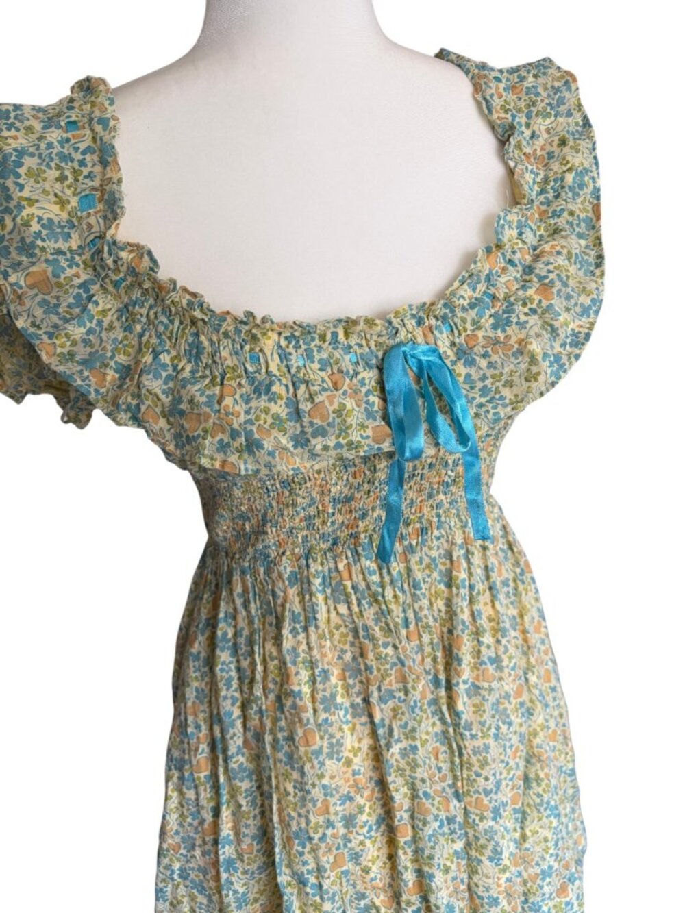 Free People Tasha Mini Dress Floral Printed Smocked Ruffle Puff Sleeve Small - Picture 5 of 7